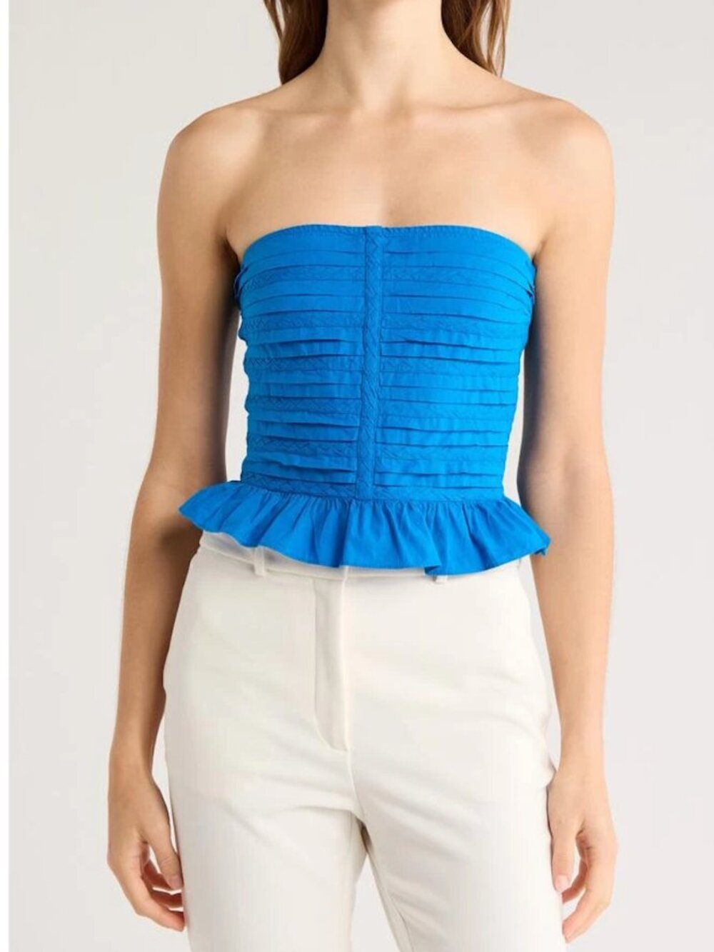 Ramy Brook Annie Strapless Cotton Crop Top - Laguna Blue